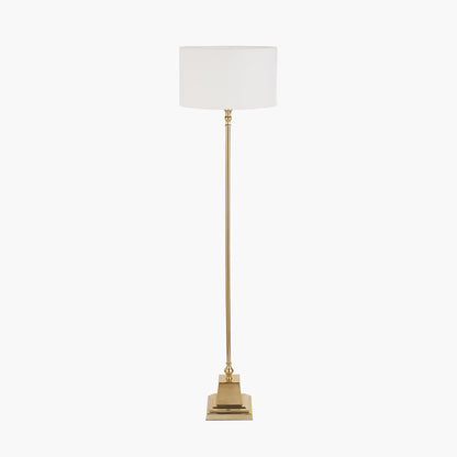 Claudius Gold Metal Stick Floor Lamp Base with Henry 40cm White Handloom Cylinder Lampshade