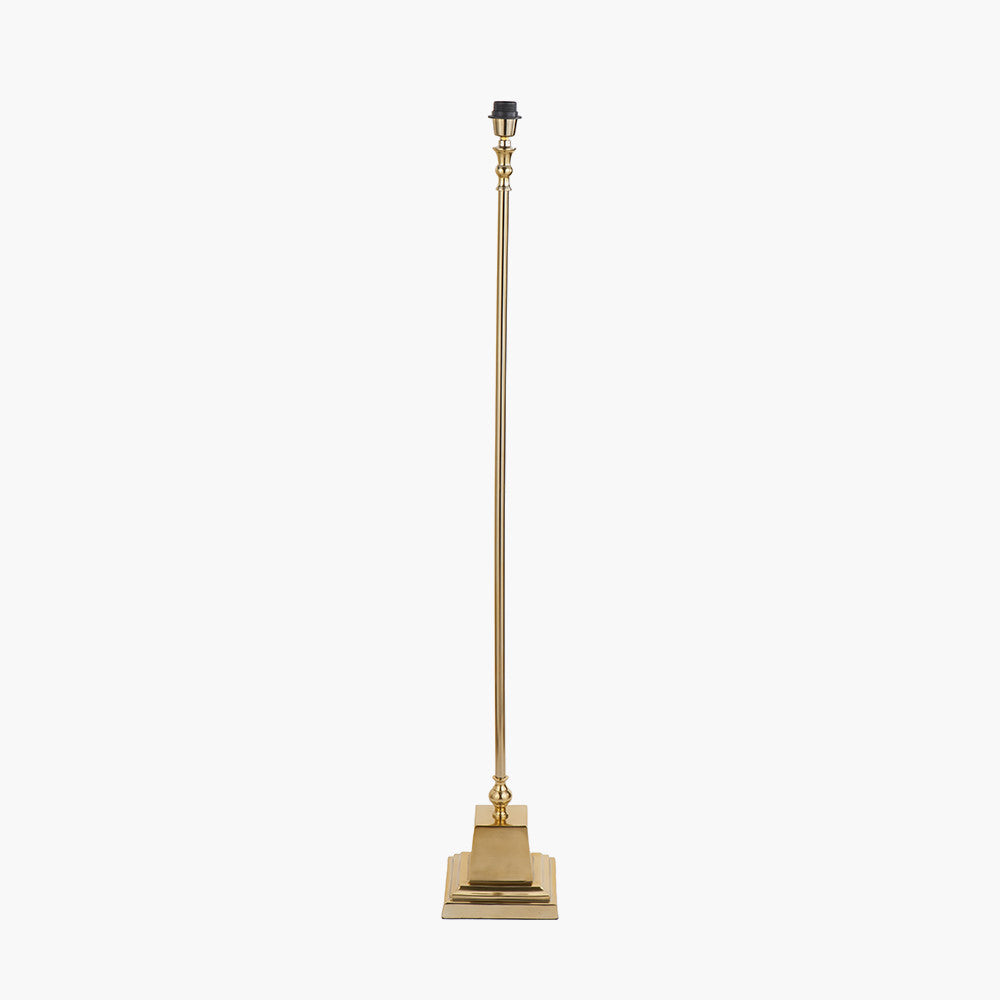 Claudius Gold Metal Stick Floor Lamp Base with Henry 40cm White Handloom Cylinder Lampshade