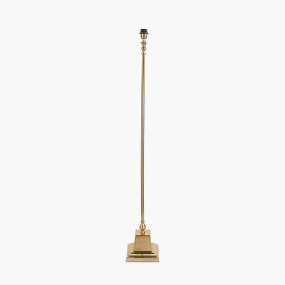 Claudius Gold Metal Stick Floor Lamp Base with Henry 40cm White Handloom Cylinder Lampshade