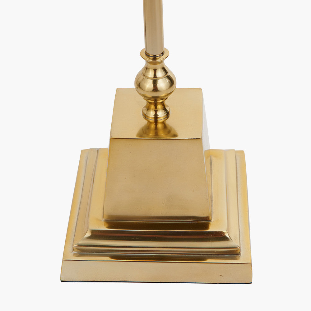 Claudius Gold Metal Stick Floor Lamp Base with Henry 40cm White Handloom Cylinder Lampshade