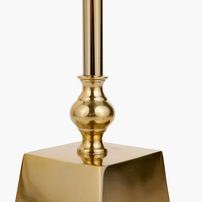 Claudius Gold Metal Stick Floor Lamp Base with Henry 40cm White Handloom Cylinder Lampshade