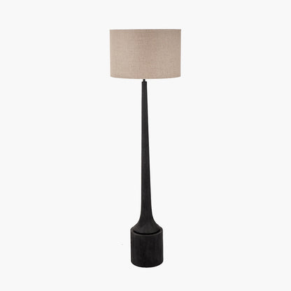 Marin Black Wood Tall Neck Floor Lamp with Edward 45cm Natural Linen Cylinder Shade