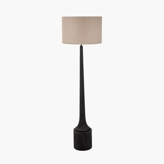 Marin Black Wood Tall Neck Floor Lamp with Edward 45cm Natural Linen Cylinder Shade