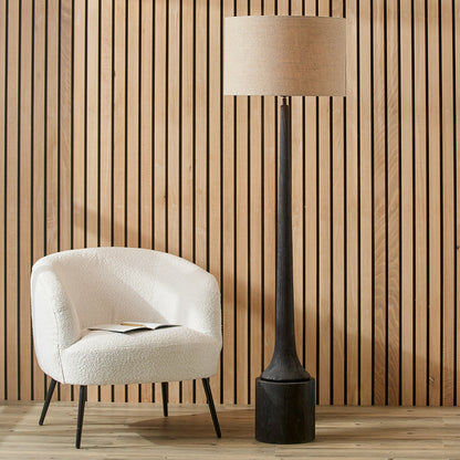 Marin Black Wood Tall Neck Floor Lamp with Edward 45cm Natural Linen Cylinder Shade