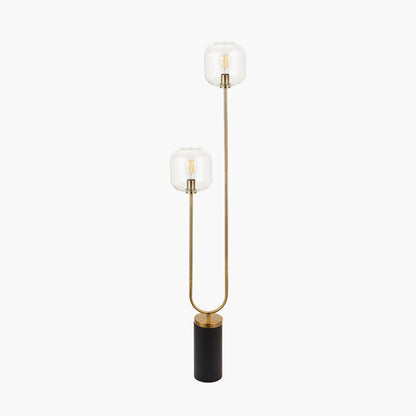 Florence Black Metal and Glass Floor Lamp with Brass Detailing