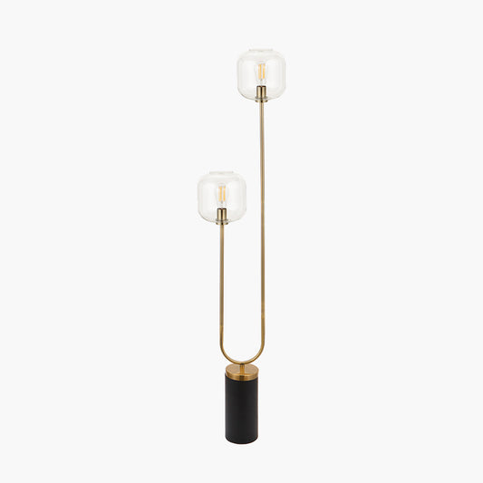 Florence Black Metal and Glass Floor Lamp with Brass Detailing
