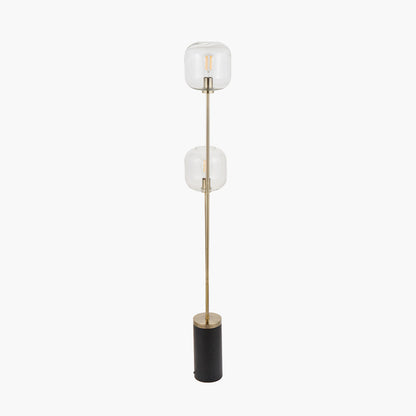 Florence Black Metal and Glass Floor Lamp with Brass Detailing