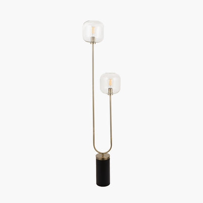 Florence Black Metal and Glass Floor Lamp with Brass Detailing