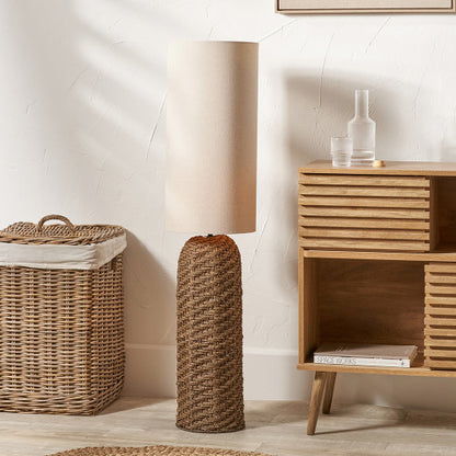 Andros Brown Woven Seagrass Floor Lamp with Linen Shade