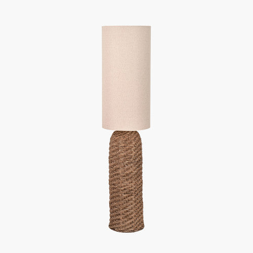 Andros Brown Woven Seagrass Floor Lamp with Linen Shade