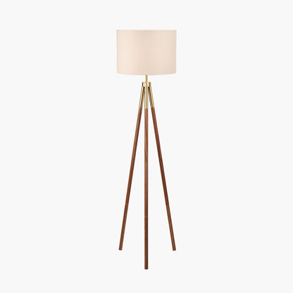 Vali Gold Metal and Brown Wood Grain Tripod Floor Lamp