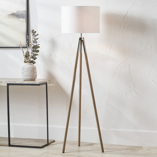 Contemporary Design blending silver metal with grey wood grain for a modern aesthetic. Dimensions W40xD40xH158cm Perfect fit for compact corners or statement lighting in open spaces. Shop online today at www.nobleandnook.co.uk