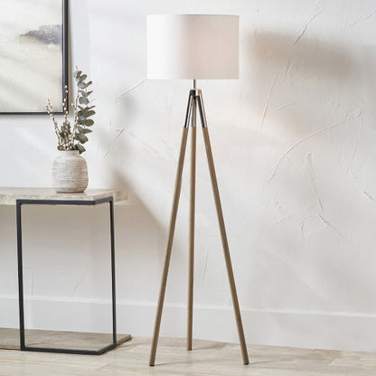 Contemporary Design blending silver metal with grey wood grain for a modern aesthetic. Dimensions W40xD40xH158cm Perfect fit for compact corners or statement lighting in open spaces. Shop online today at www.nobleandnook.co.uk