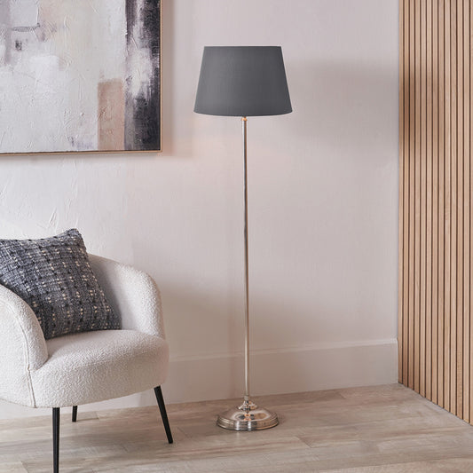 Auden Silver Floor Lamp with Steel Grey Shade | Elegant Floor Lamp