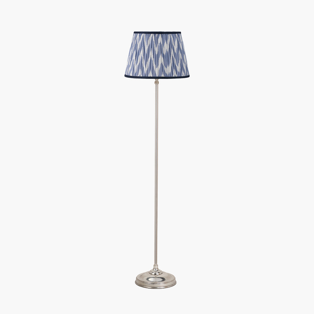 Auden Silver Floor Lamp with Blue Chevron Pleated Shade | Statement Floor Lamp