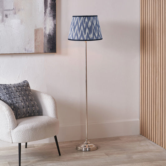 Auden Silver Floor Lamp with Blue Chevron Pleated Shade | Statement Floor Lamp