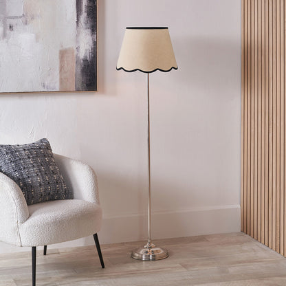 Auden Silver Floor Lamp with Cream Jute Scalloped Shade | Statement Floor Lamp