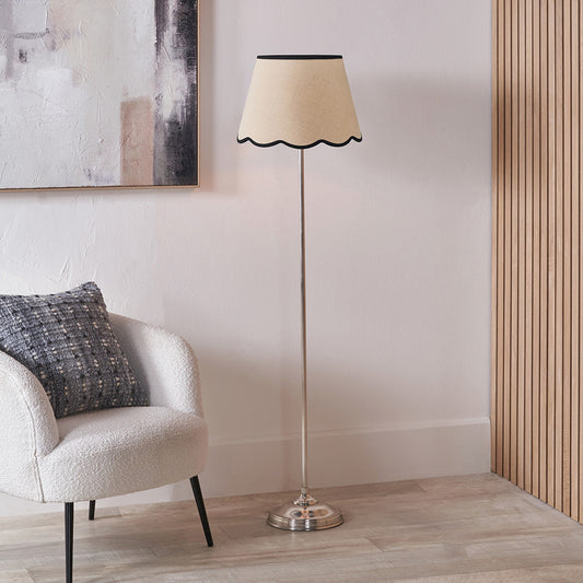 Auden Silver Floor Lamp with Cream Jute Scalloped Shade | Statement Floor Lamp