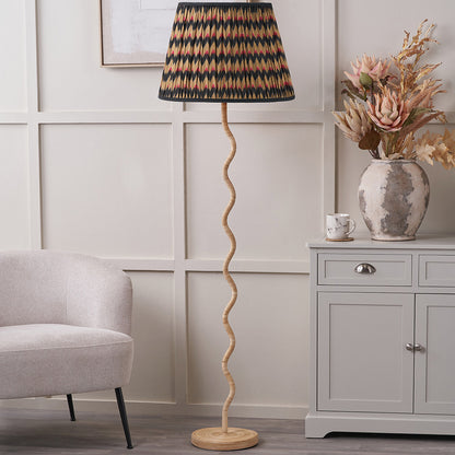 Palau Rattan Wave Floor Lamp Base with Athira 45cm Multi Chevron Pleat Tapered Lampshade