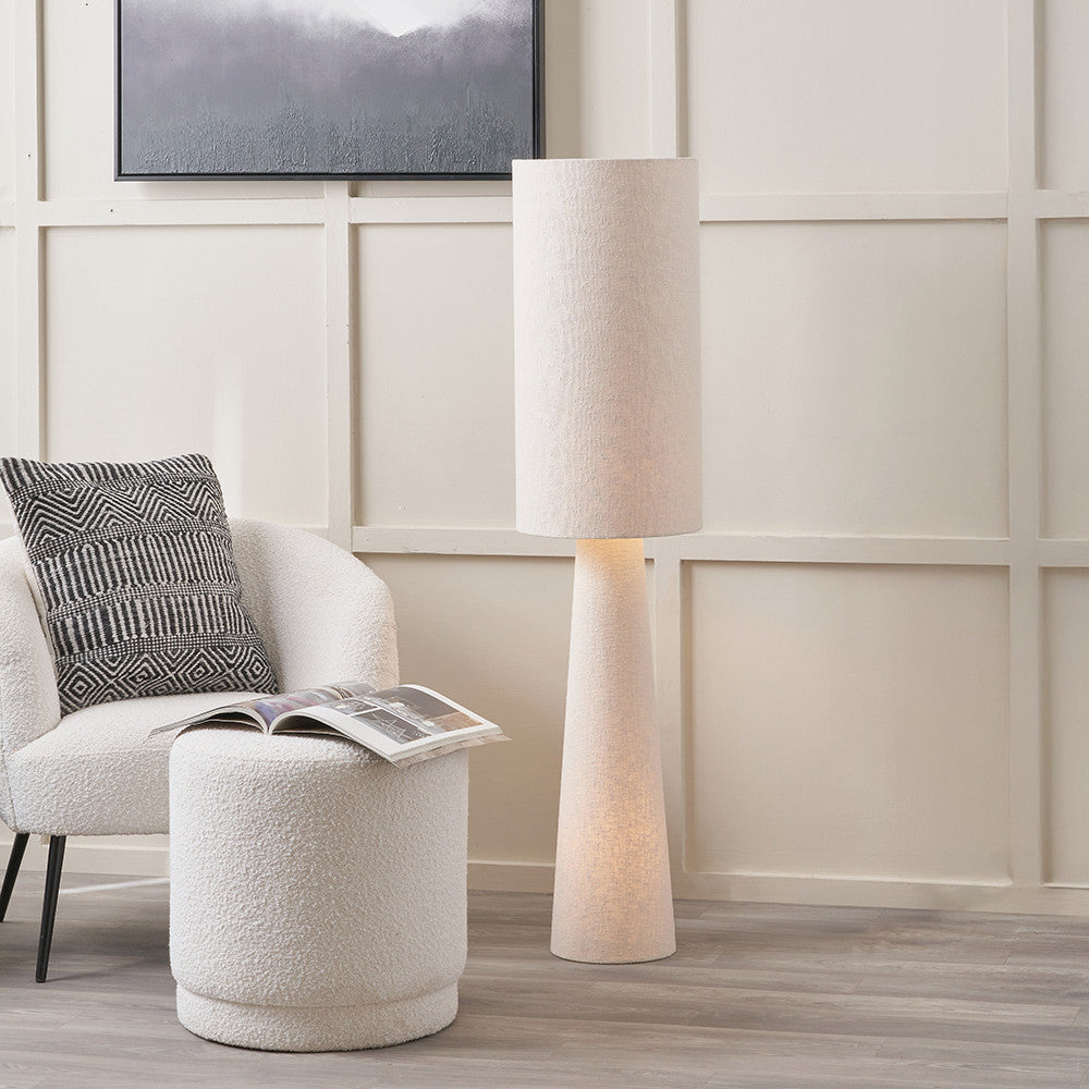 Mirissa White Handloom Fabric Floor Lamp | Neutral Floor Lamp