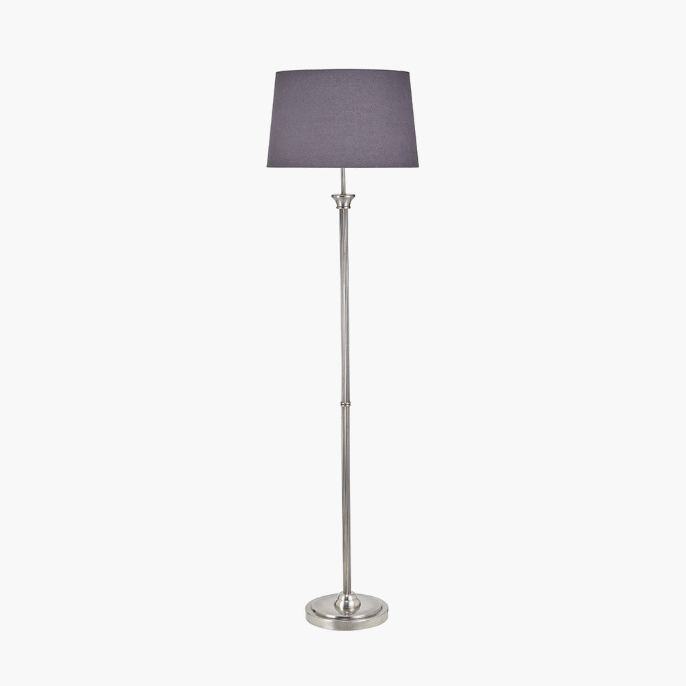 Salvatore Antique Silver Metal Floor Lamp with Winston Grey Handloom Shade