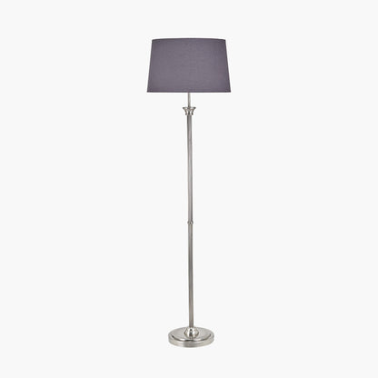 Salvatore Antique Silver Metal Floor Lamp with Winston Grey Handloom Shade