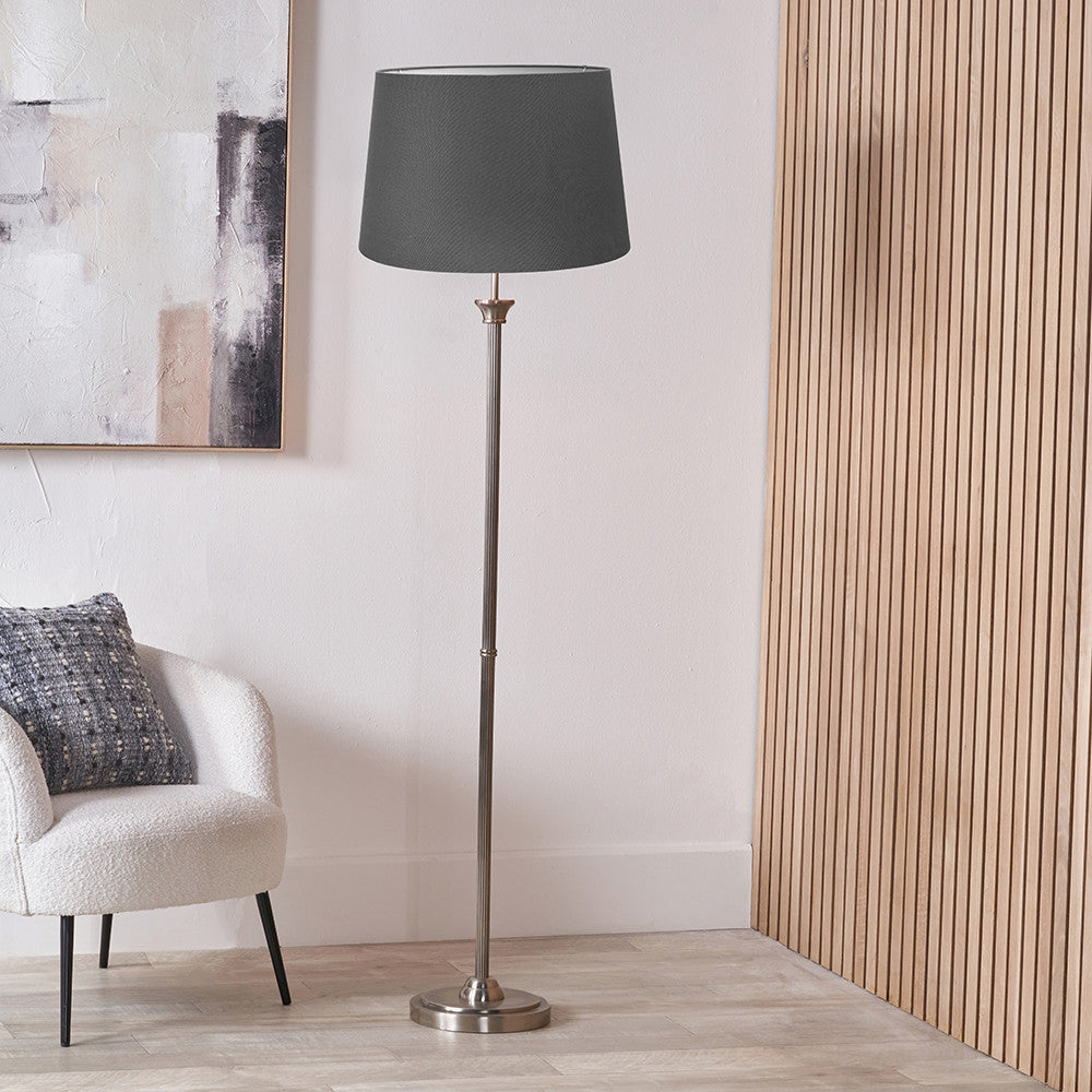 Salvatore Antique Silver Metal Floor Lamp with Winston Grey Handloom Shade