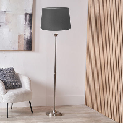 Salvatore Antique Silver Metal Floor Lamp with Winston Grey Handloom Shade