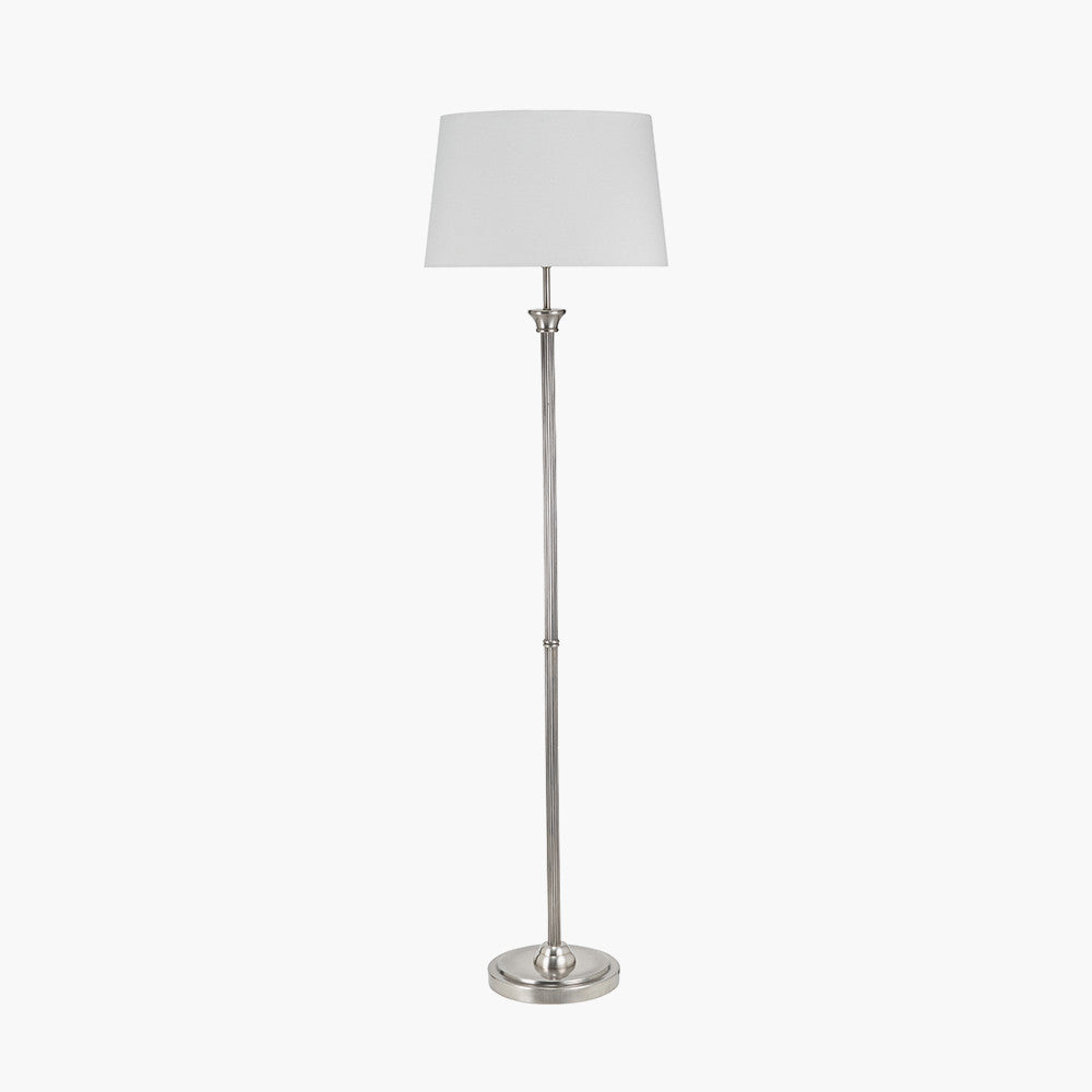 Salvatore Antique Silver Metal Floor Lamp with Winston White Handloom Shade