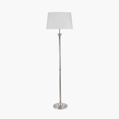 Salvatore Antique Silver Metal Floor Lamp with Winston White Handloom Shade