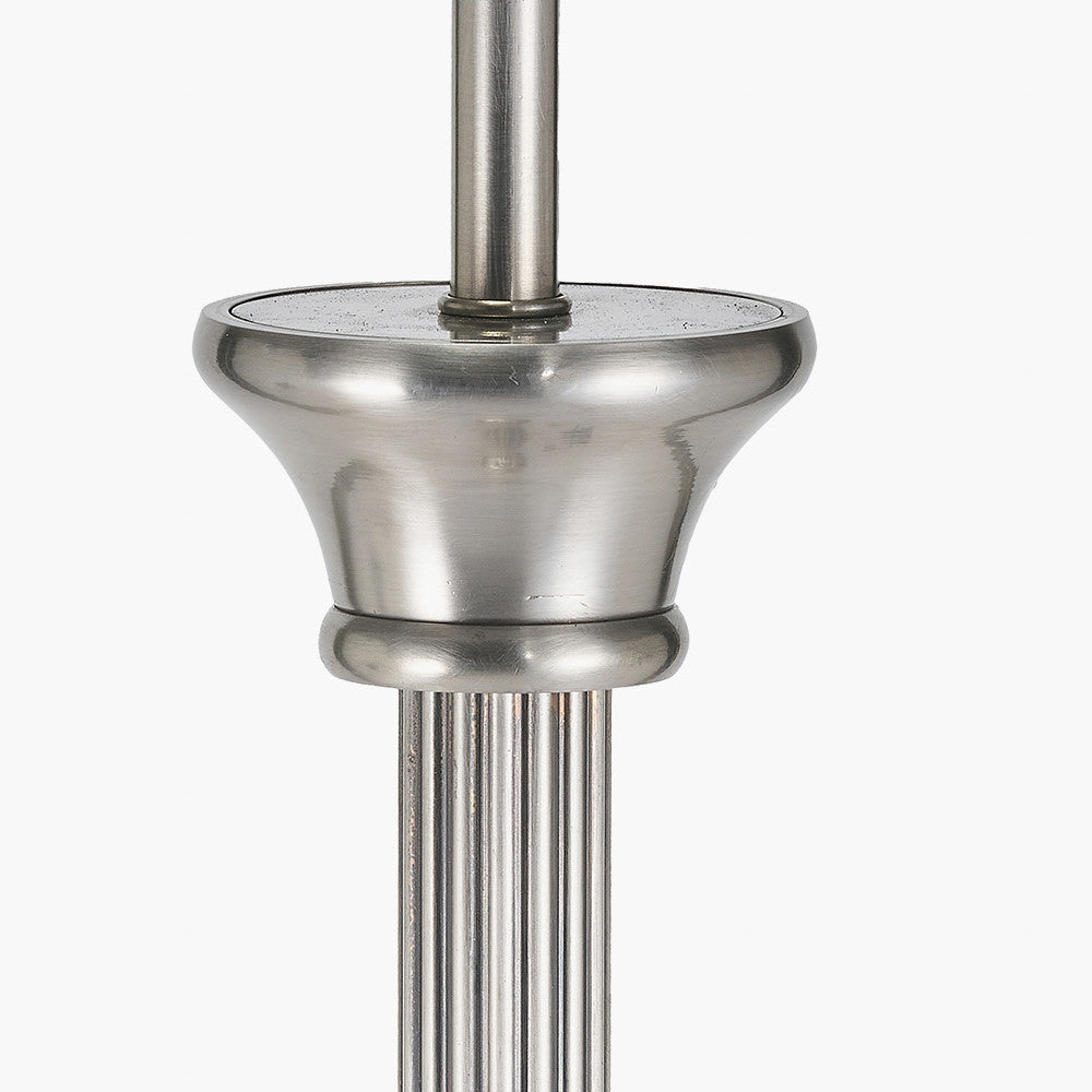 Salvatore Antique Silver Metal Floor Lamp with Winston Grey Handloom Shade