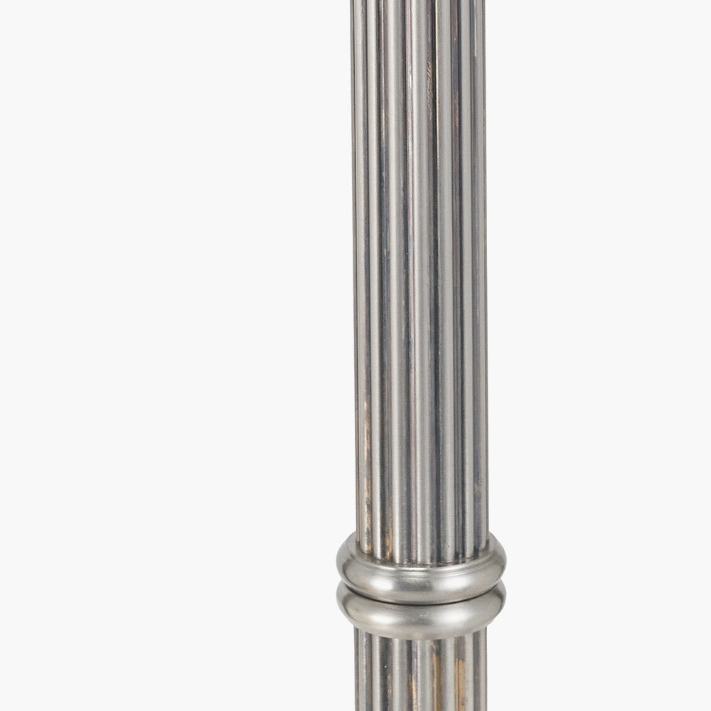 Salvatore Antique Silver Metal Floor Lamp with Winston Grey Handloom Shade