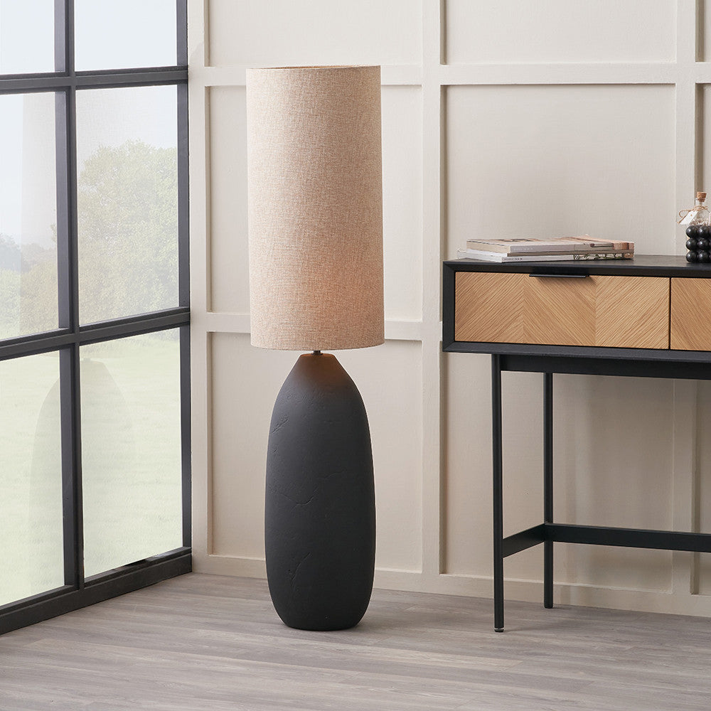 Erika Black Vintage Textured Ceramic Floor Lamp | Modern Rustic & Industrial Lighting