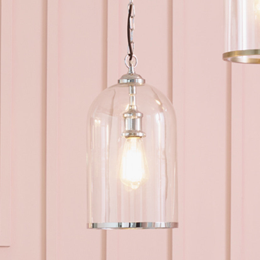 Cloche Clear Glass and Silver Pendant – Refined Illumination with Classic Appeal