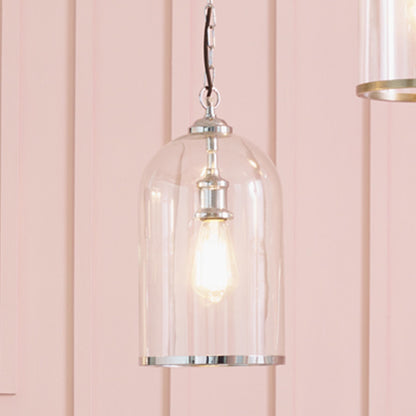 Cloche Clear Glass and Silver Pendant – Refined Illumination with Classic Appeal