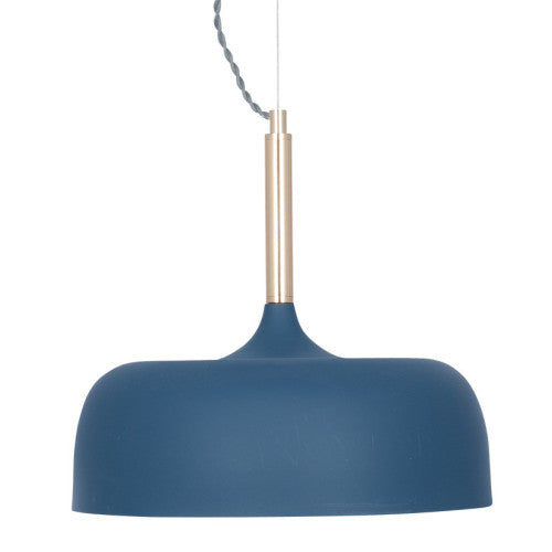 Shop this elegant pendant light featuring a simple yet refined design, with smooth curves and a matt indigo finish complemented by brushed gold metal accents. Shop online now at www.nobleandnook.co.uk