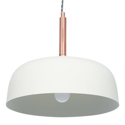 Shop this elegant pendant light featuring a simple yet refined design, with smooth curves and a matt white finish complemented by copper metal accents. Shop online now at www.nobleandnook.co.uk