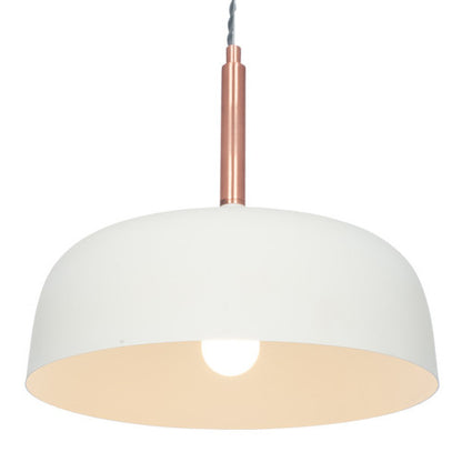 Shop this elegant pendant light featuring a simple yet refined design, with smooth curves and a matt white finish complemented by copper metal accents. Shop online now at www.nobleandnook.co.uk