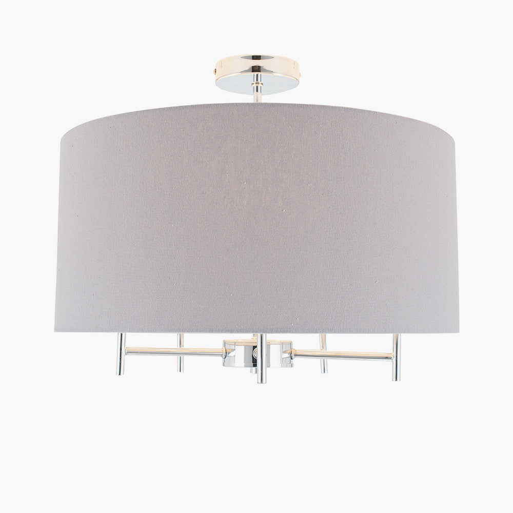 Plaza Silver Metal Pendant with Grey Linen Shade | Modern Ceiling Light