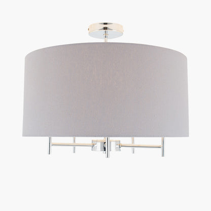 Plaza Silver Metal Pendant with Grey Linen Shade | Modern Ceiling Light