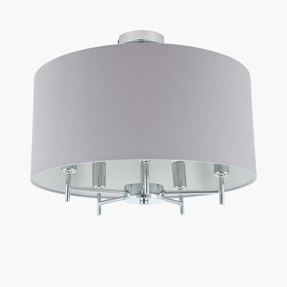 Plaza Silver Metal Pendant with Grey Linen Shade | Modern Ceiling Light