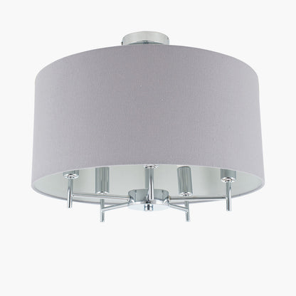 Plaza Silver Metal Pendant with Grey Linen Shade | Modern Ceiling Light