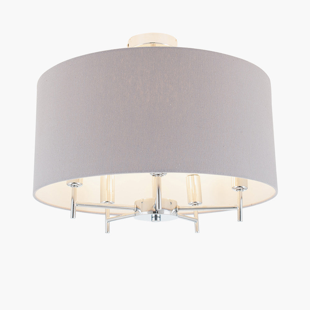 Plaza Silver Metal Pendant with Grey Linen Shade | Modern Ceiling Light