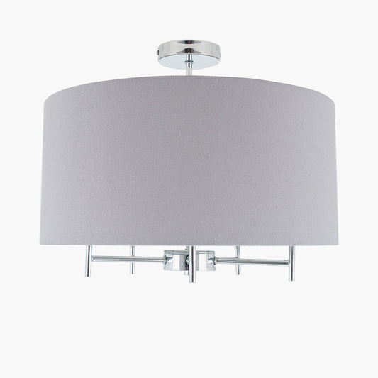 Plaza Silver Metal Pendant with Grey Linen Shade | Modern Ceiling Light