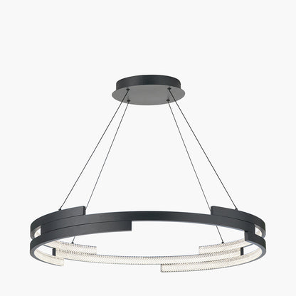 Sienna Black Metal LED Ring Pendant – Contemporary Crystal Effect Ceiling Light