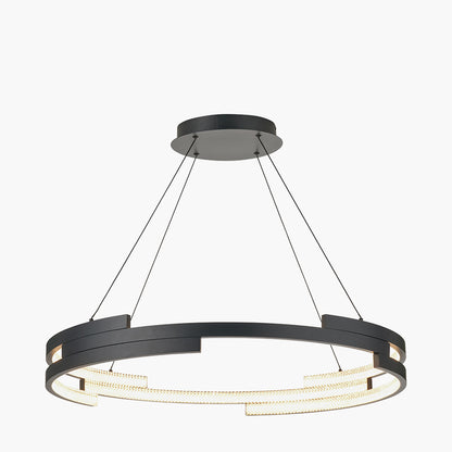 Sienna Black Metal LED Ring Pendant – Contemporary Crystal Effect Ceiling Light