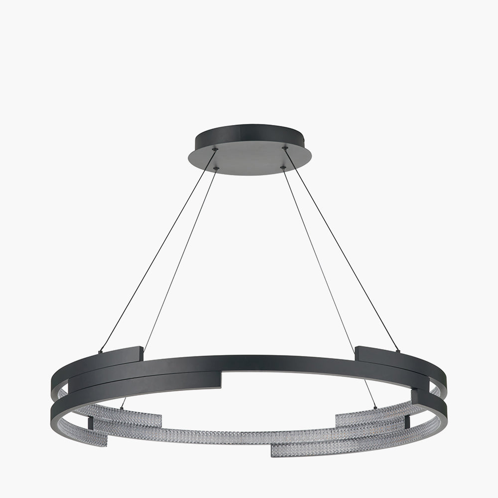Sienna Black Metal LED Ring Pendant – Contemporary Crystal Effect Ceiling Light
