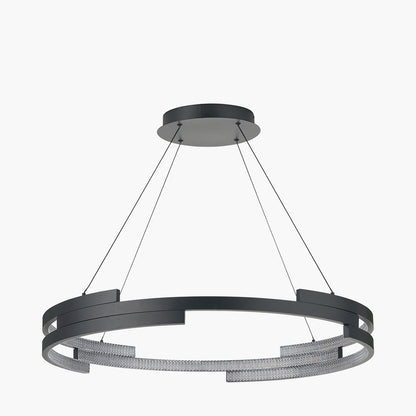 Sienna Black Metal LED Ring Pendant – Contemporary Crystal Effect Ceiling Light