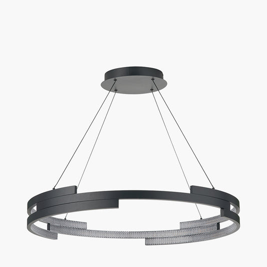 Sienna Black Metal LED Ring Pendant – Contemporary Crystal Effect Ceiling Light