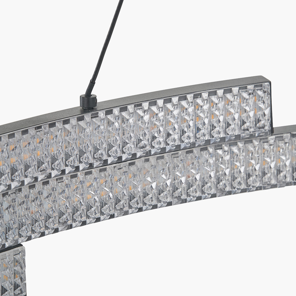 Sienna Black Metal LED Ring Pendant – Contemporary Crystal Effect Ceiling Light